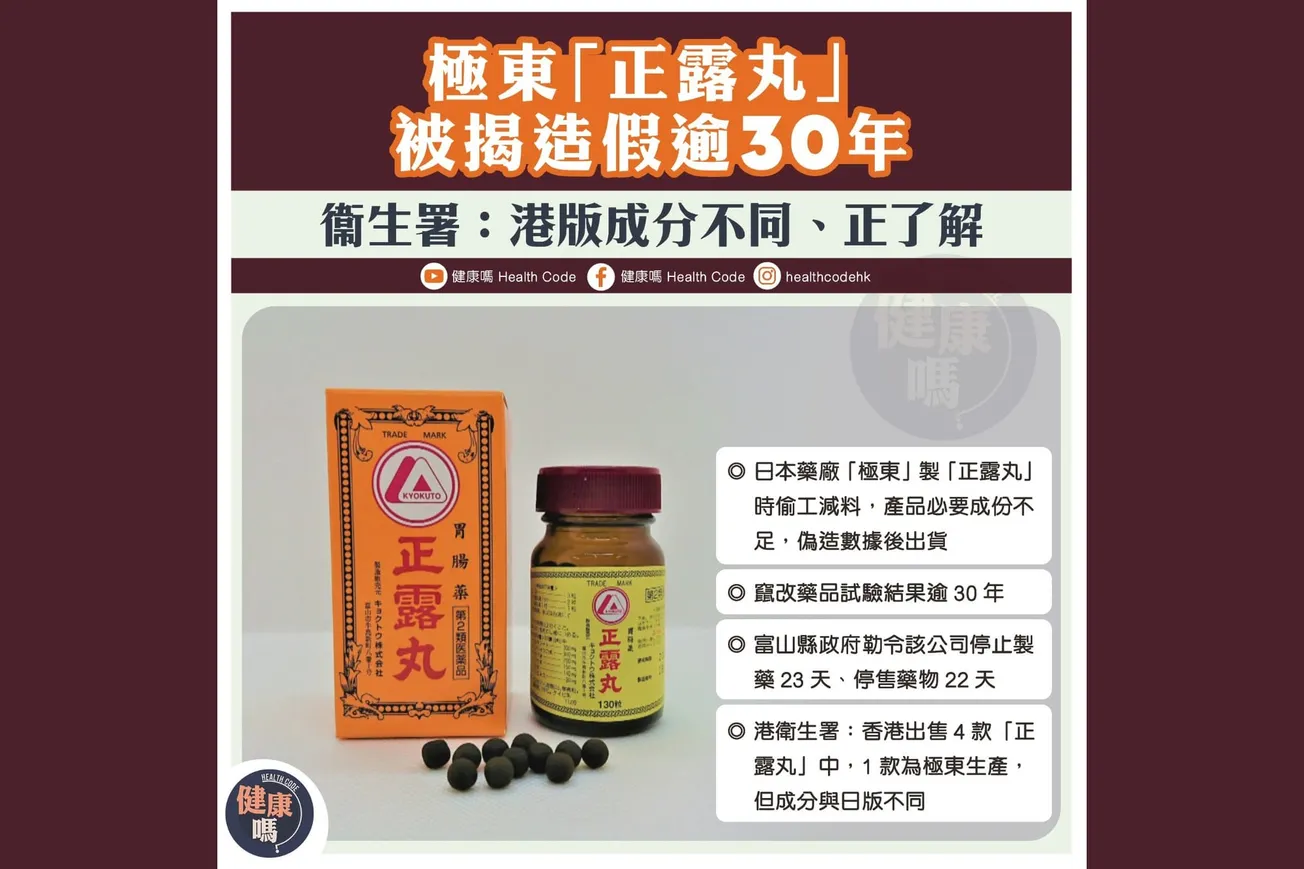 極東「正露丸」被揭造假30年 衛生署：港版成分不同、正了解
