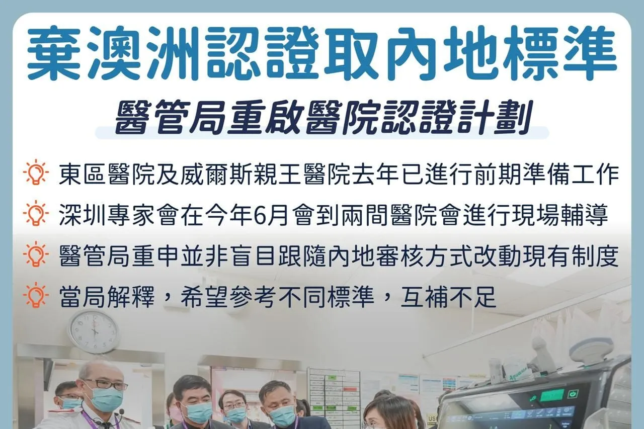 棄澳洲認證取內地標準 醫管局重啟醫院認證計劃