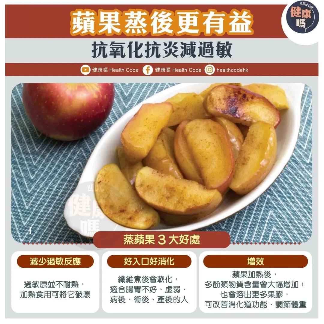 蘋果蒸後更有益 抗氧化抗炎減過敏