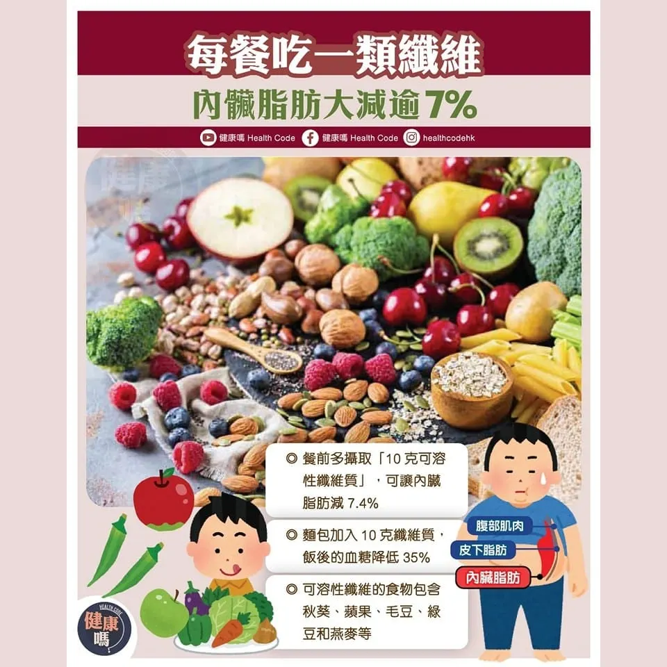 每餐吃一類纖維 內臟脂肪大減 7%