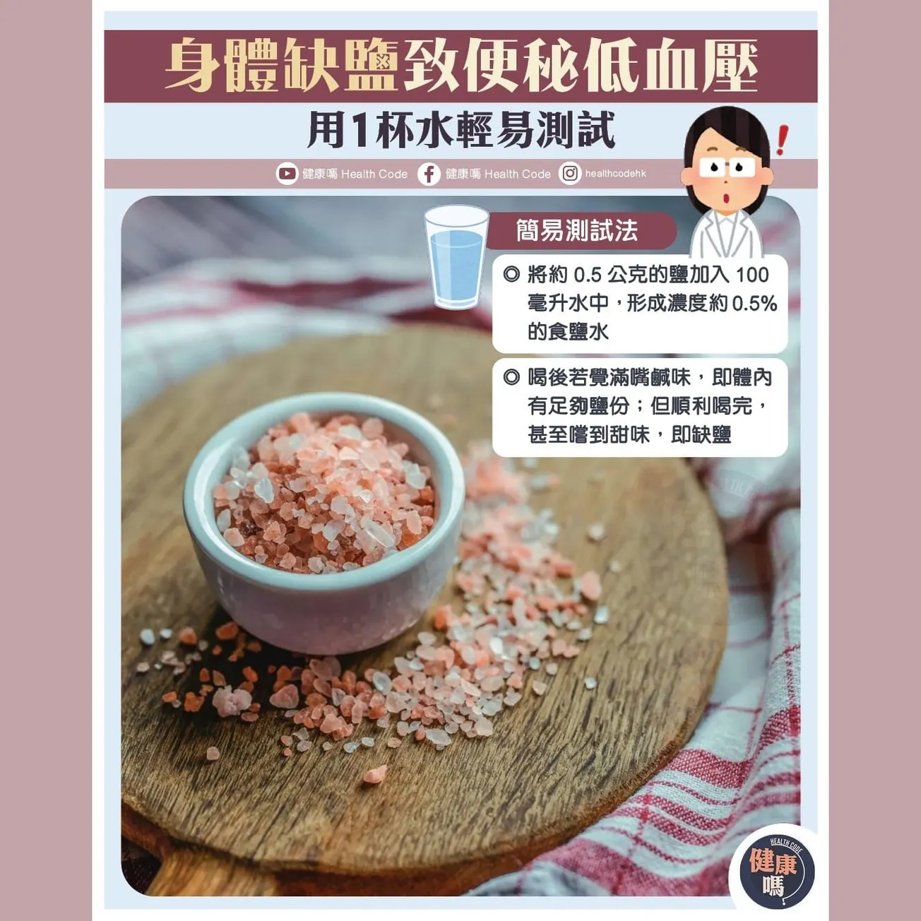身體缺鹽致便秘低血壓 用 1 杯水輕易測試