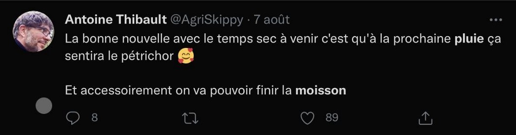 Tweet de @AgriSkippy, le 7 aout 2021