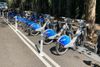 Citi Bike e-bikes at a docking station.