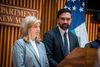 NYPD Commissioner Jessica Tisch and Mayor Zohran Mamdani brief the public ahead of the annual Israel Day Parade on May 28. (Ed Reed/Mayoral Photography Office)