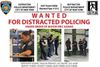 The flyer for artist collective Exit Plan's zine Distracted Policing that contains photos of NYPD officers looking at their p