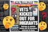 Emojis and question marks over a cover of the New York Post which features the headline, "VETS KICKED OUT FOR MIGRANTS."