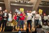 City Council members Chi Osse, Alexa Aviles, Sandy Nurse, Shahana Hanif, and Tiffany Caban and tenant organizers disrupt the