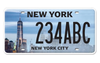 A new license plate unveiled by the DMV, featuring One World Trade Center, a tiny Statue of Liberty, and a miasma over some s