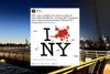 A tweet from the Sergeants Benevolent Association superimposed on the New York City skyline at night.