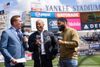 Mayor Eric Adams attends Opening Day for the New York Yankees and is interviewed by YES with his son Jordan, at Yankee Stadiu