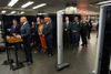 Eric Adams and his senior leadership team in the Fulton Street subway station posed next to an AI-powered weapons screening d