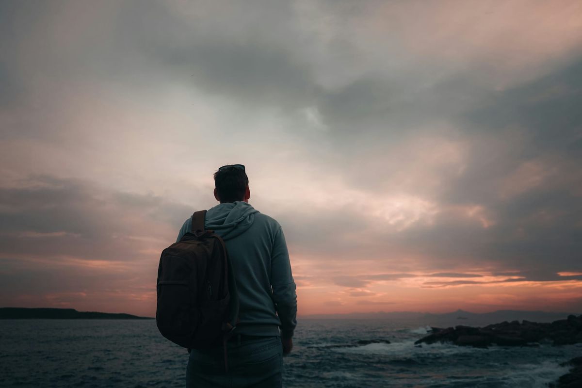 Man at the sea starting his inward journey