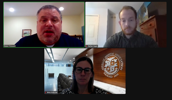 Robert Primosch, Nathan Eagan, and Shira Hollander in a Zoom webinar