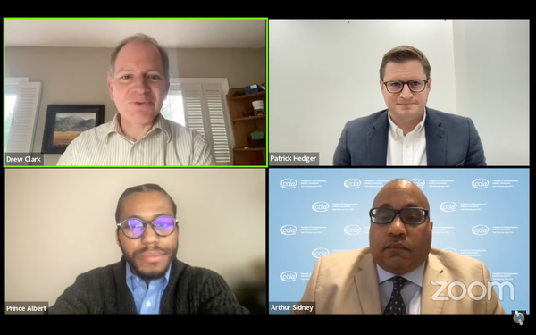 Photo of panelists during the online event