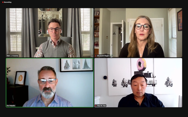 Photo of Marc J. Krasney, Elizabeth Rogers, Vin Paladini, and Paul M. Kay in Thursday's webinar event.