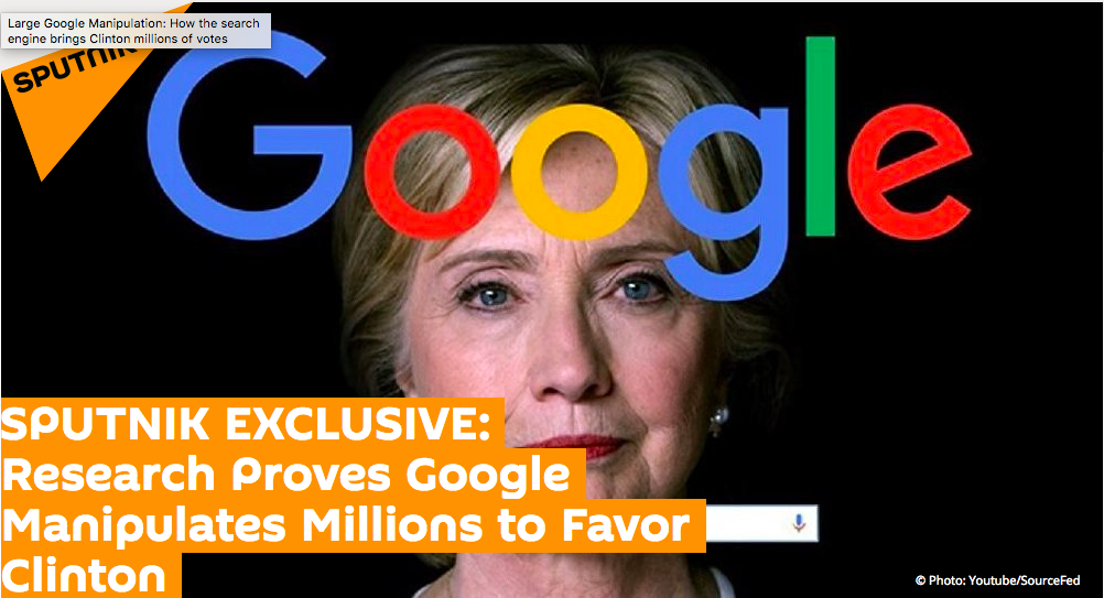 Graphic for the discredited Sputnik story accusing Google of manipulating searches against Trump, which he first cited in the closing months of the 2016 campaign.