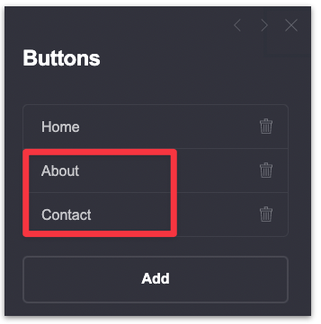 Update the other buttons —&nbsp;About, Contact