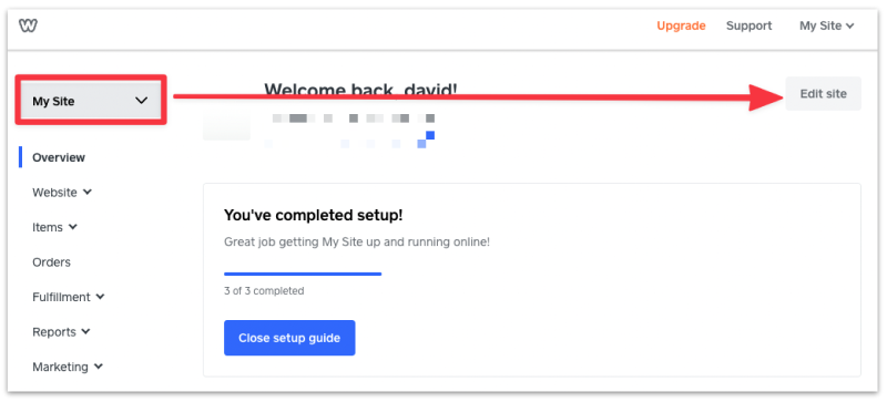Choose a site from the Weebly dashboard to edit