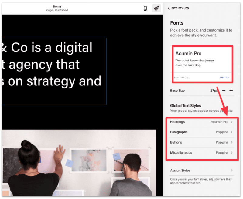 Squarespace font packs help define the default fonts