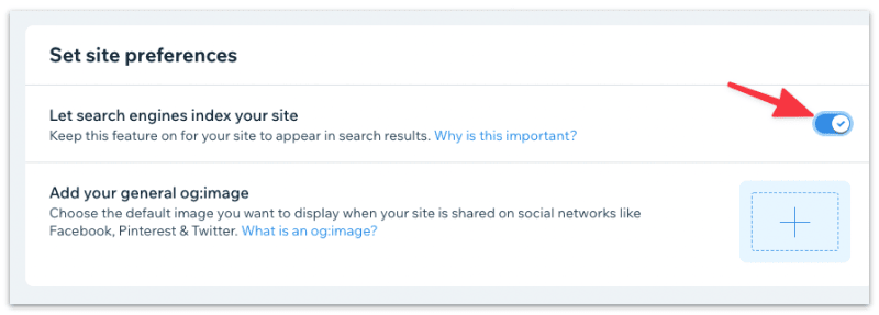 Toggle to prevent search engines from indexing your site and removing it from search results