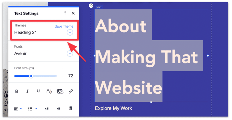 Select one of the theme headings
