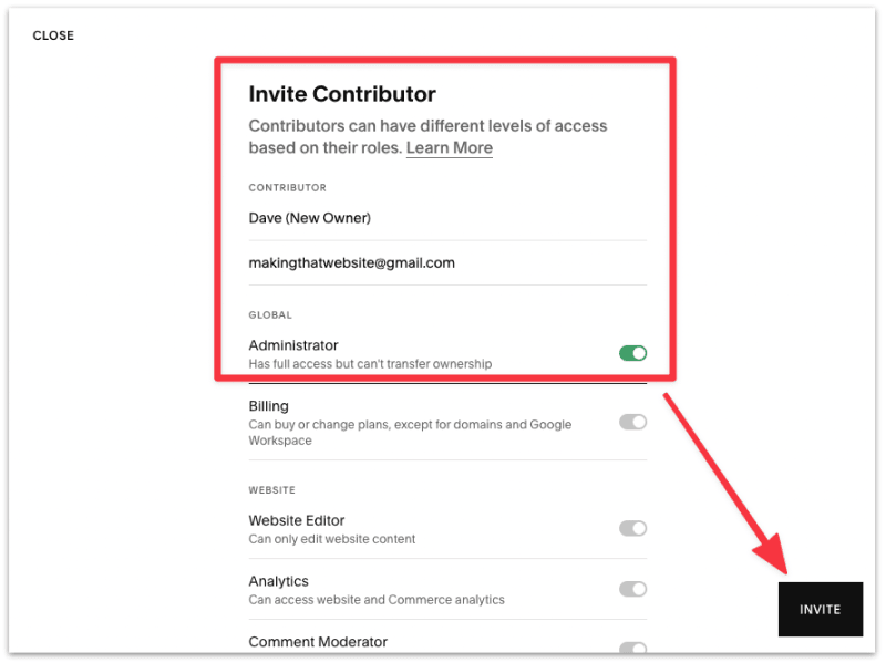 Fill in the new owner details