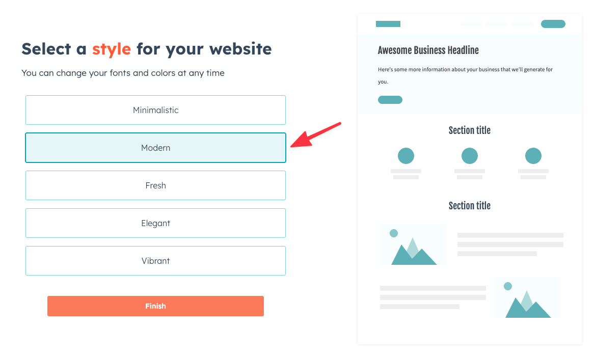 Select a style for your website