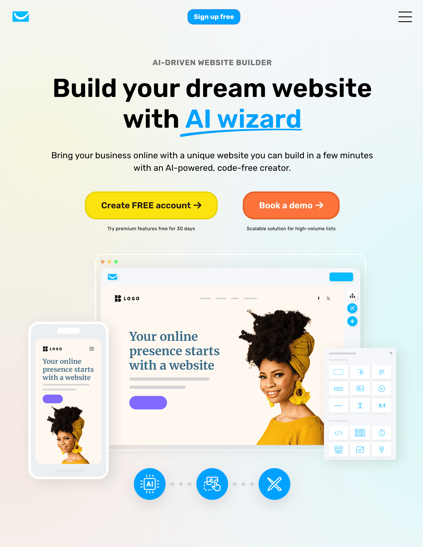 Get Response website builder marketing page
