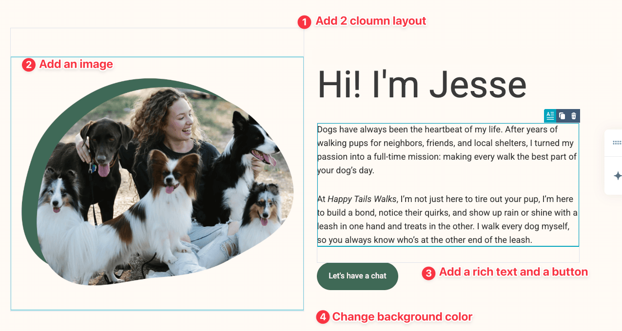 Designing the about section