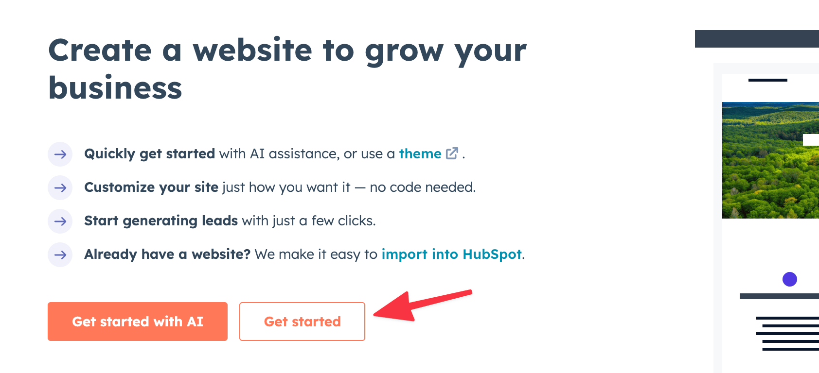 Start creating a new website