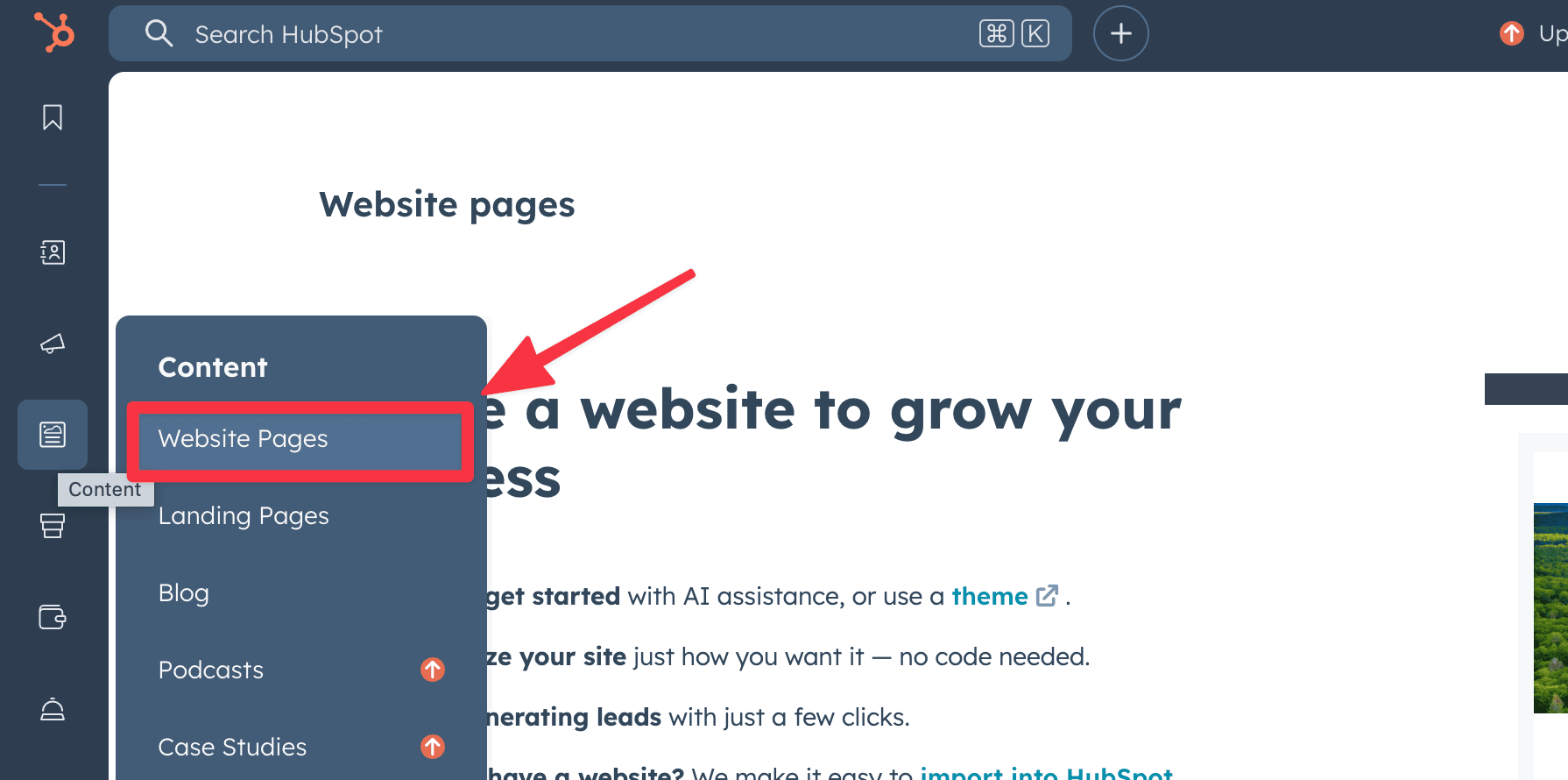 Head to the Hubspot CMS dashboard