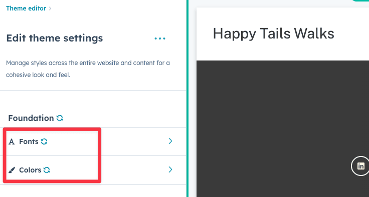 Main theme settings - fonts and colors