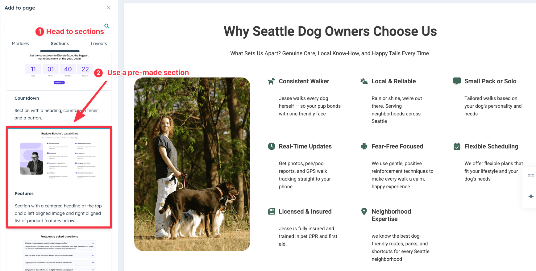 Add a pre-built  features section