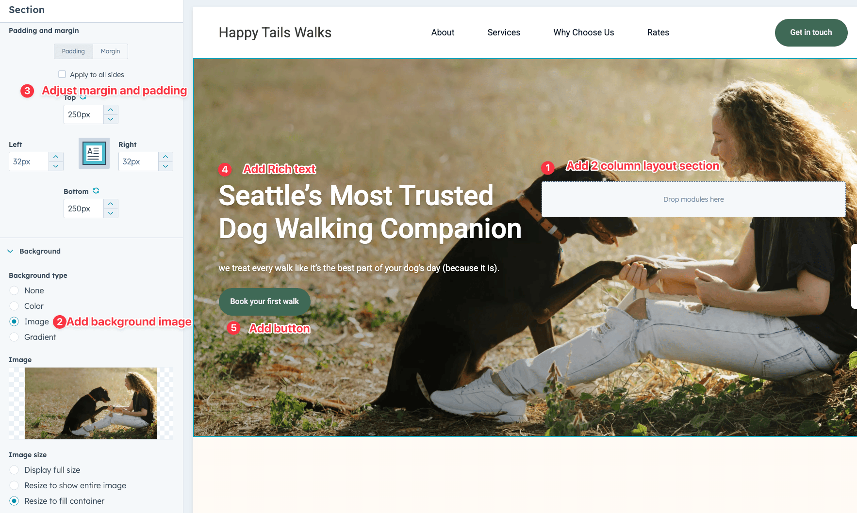 Designing the hero section