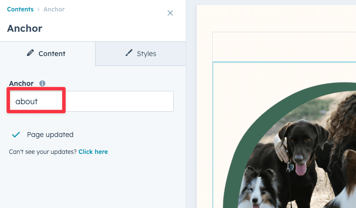 Anchor link example for the about section