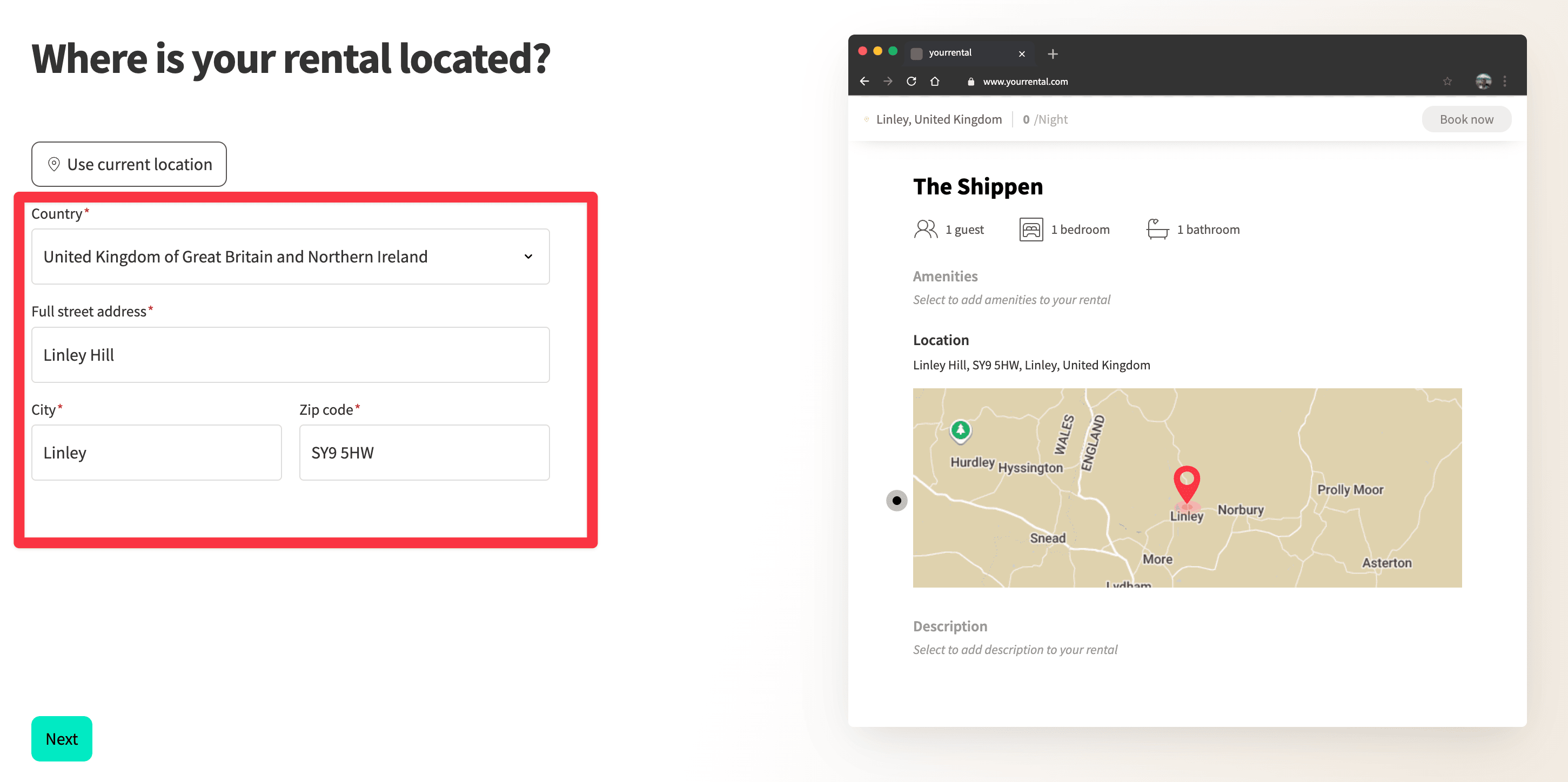 Address for your rental