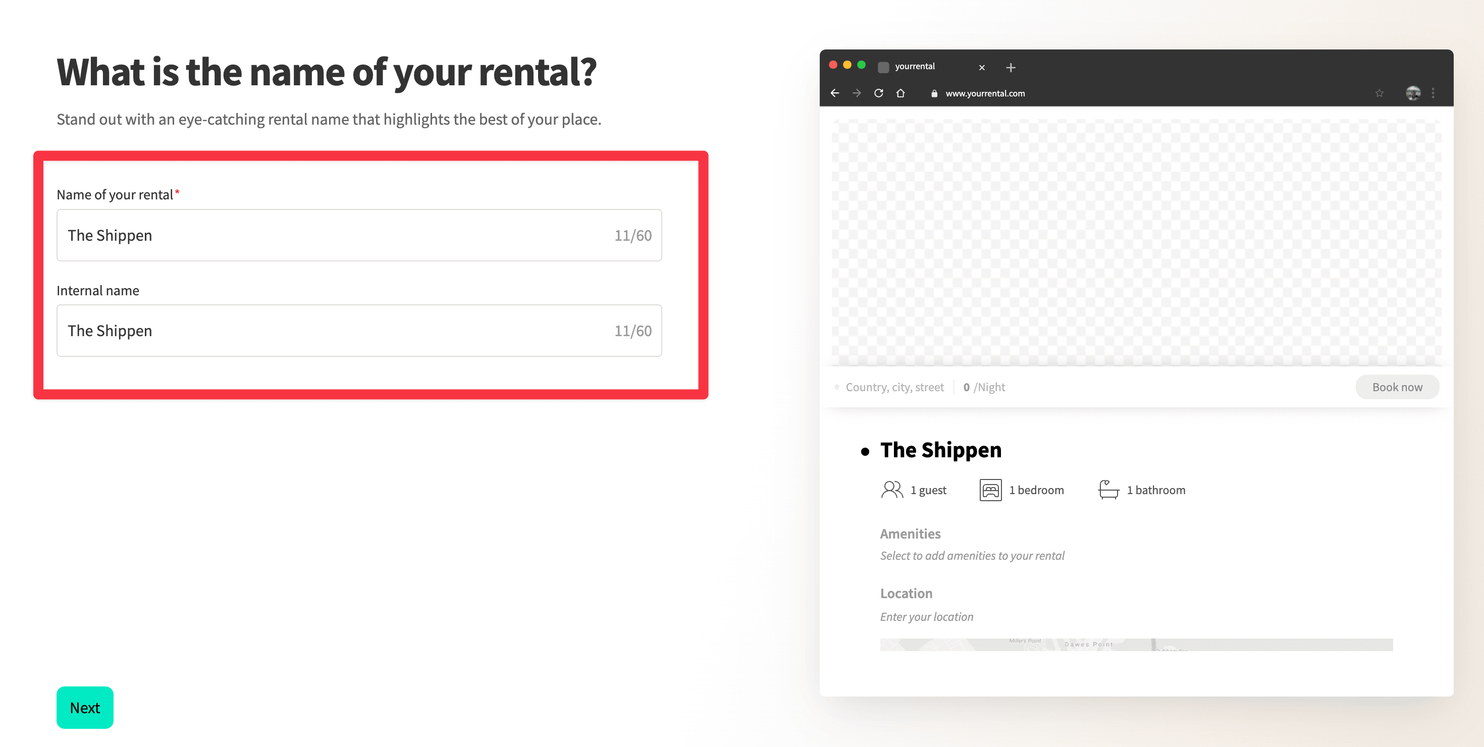 Add a public facing name to your rental