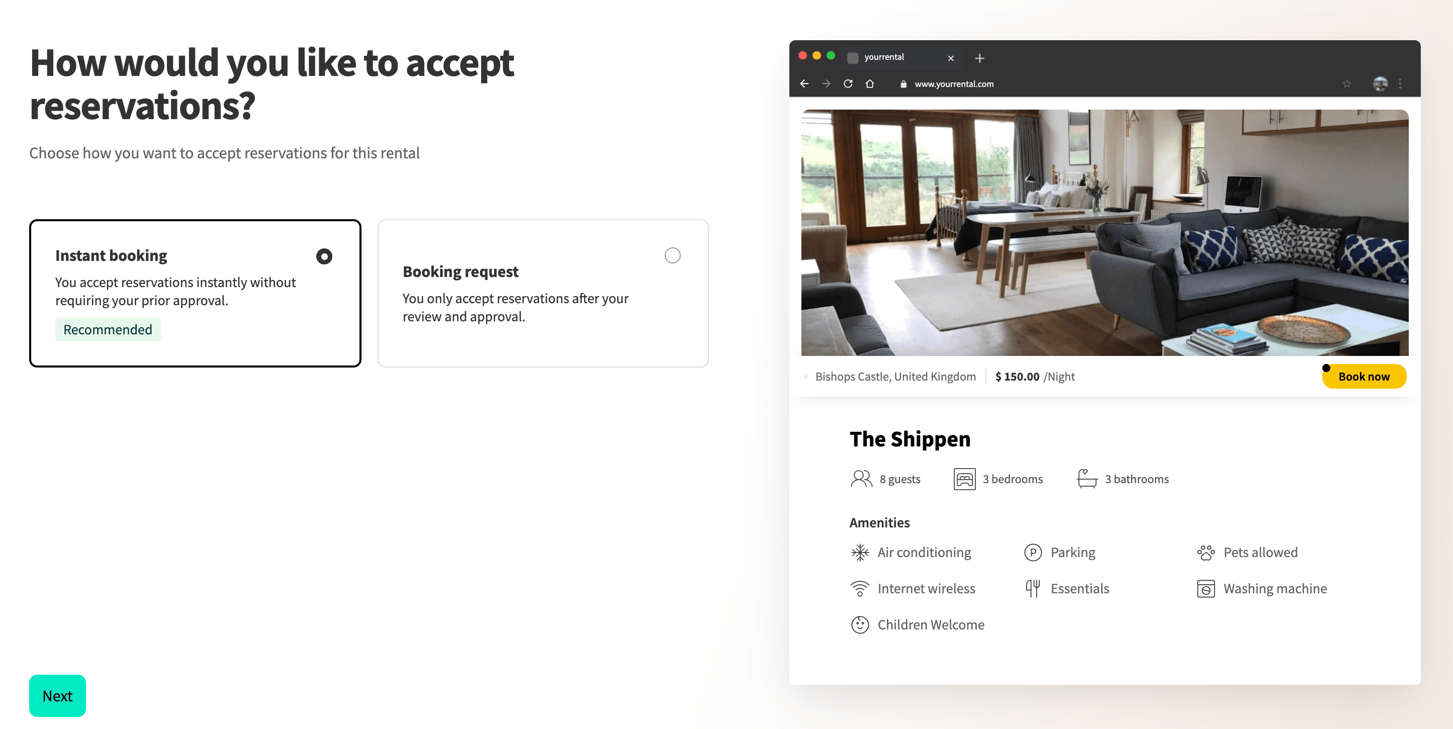 Set up Booking options for your rental