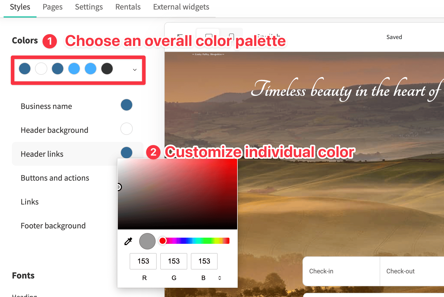 Choose a color palette for your site