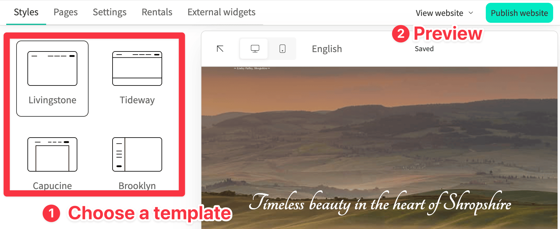 One of the 4 available templates in Lodgify