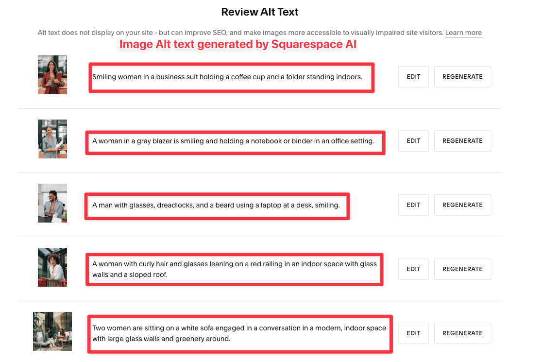 Squarespace generate alt text for every image on your site