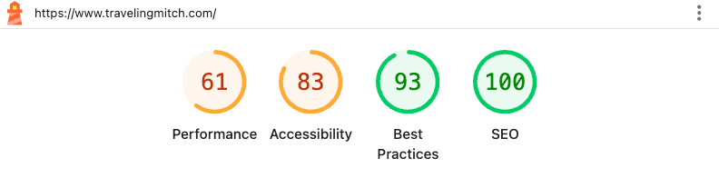 Squarespace site's score on Google lighthouse