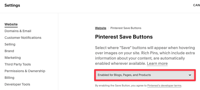 Enable Pinterest Save Buttons on Squarespace