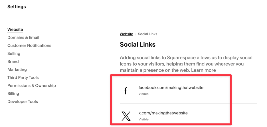 Add social links to your Squarespace site