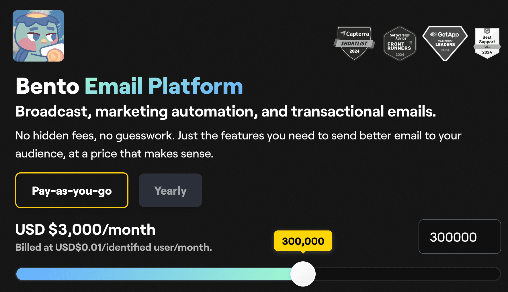 Bento pricing - $0.01 per subscriber