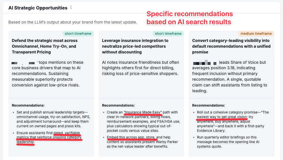 Recommendations based on your brand's AI search results