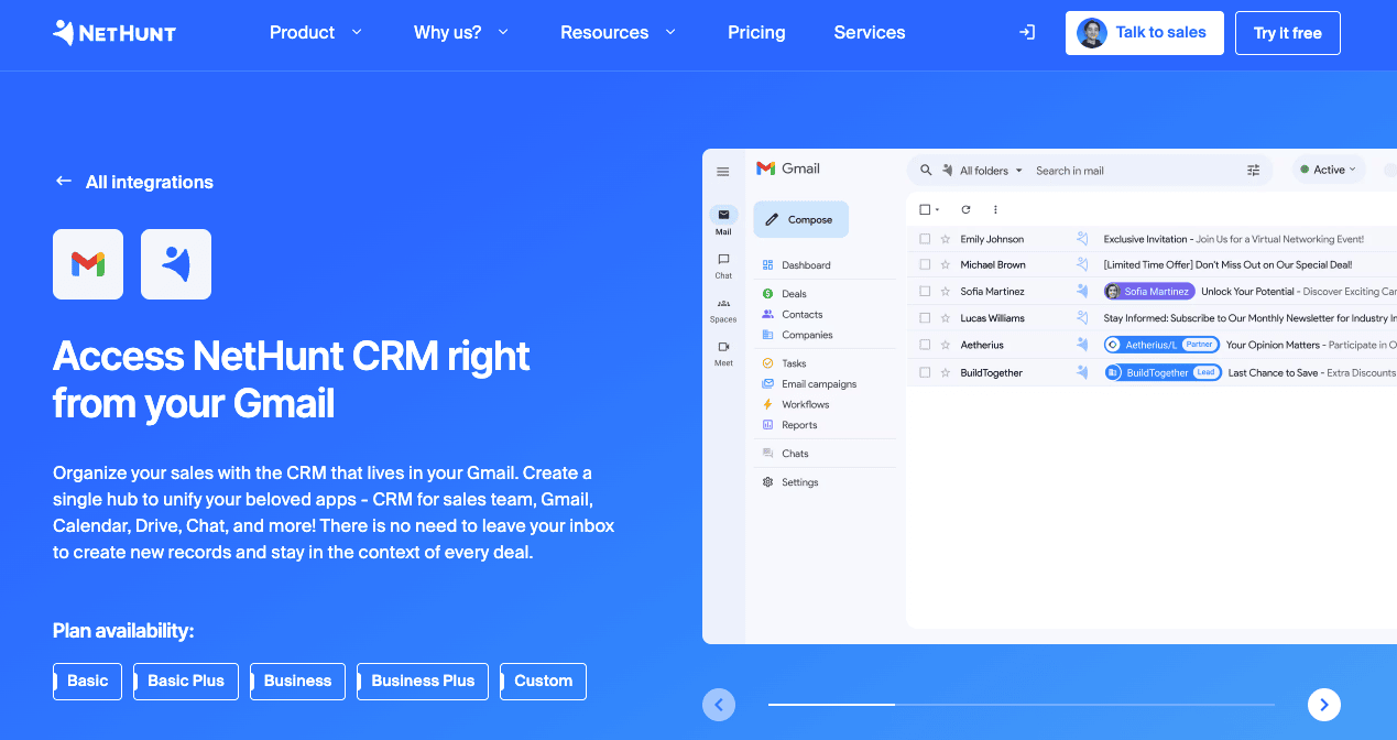 Nethunt marketing site