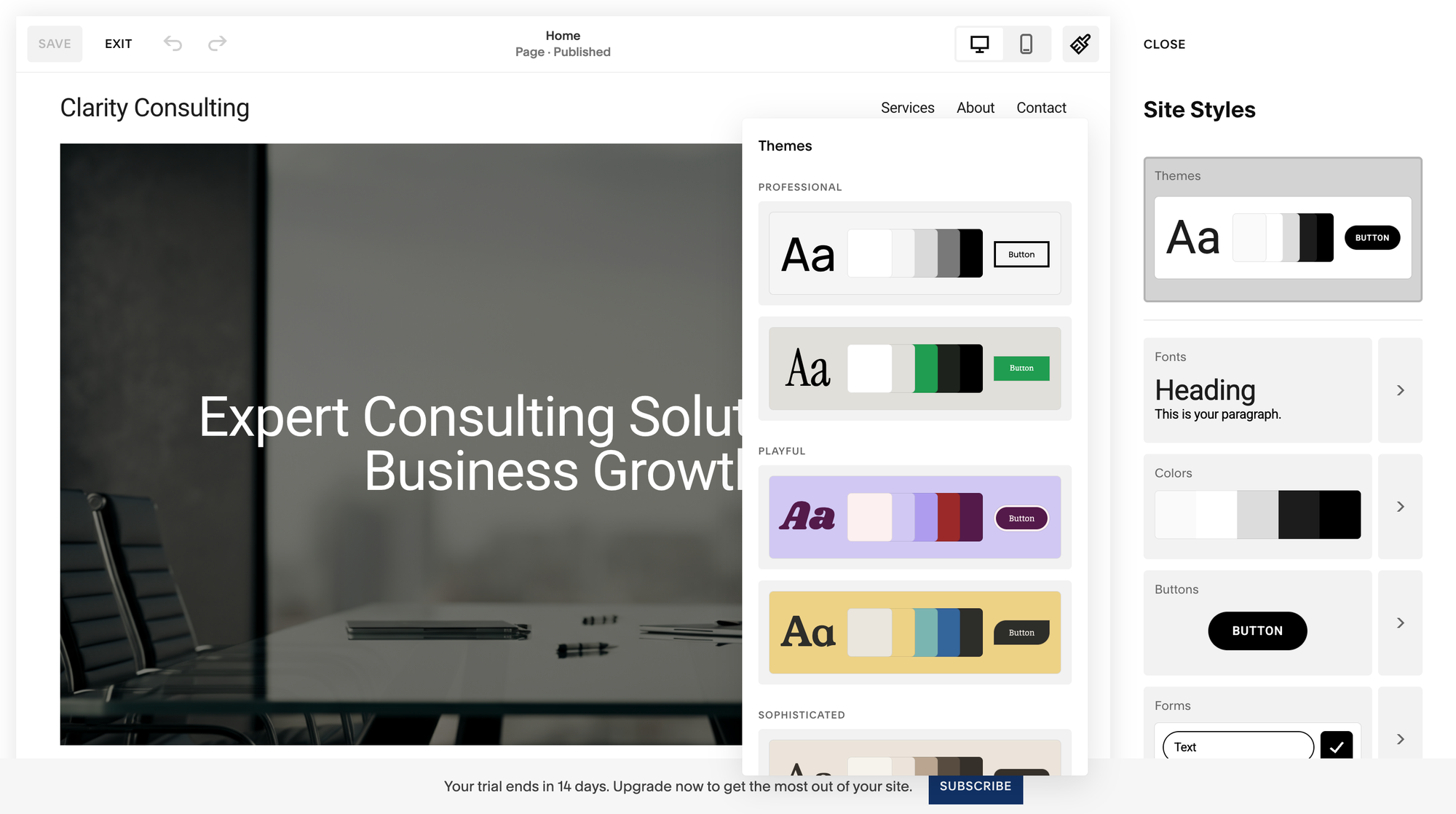 Squarespace template switching interface showing how you can change your site's design while keeping all content intact