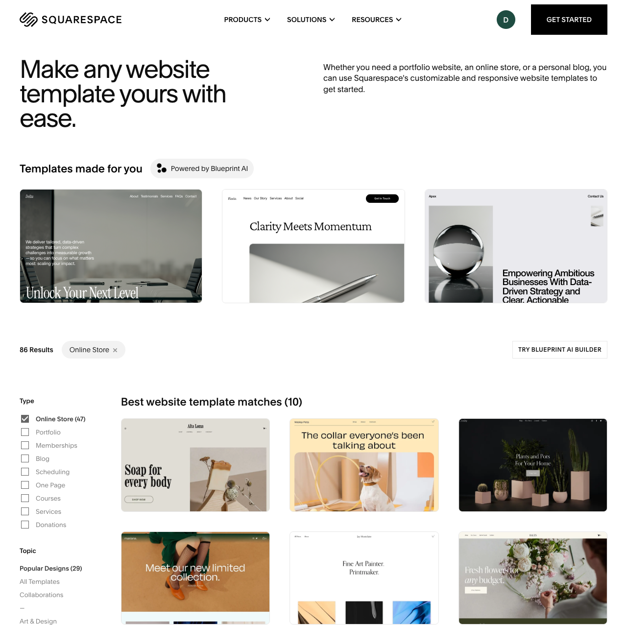 Squarespace online store templates