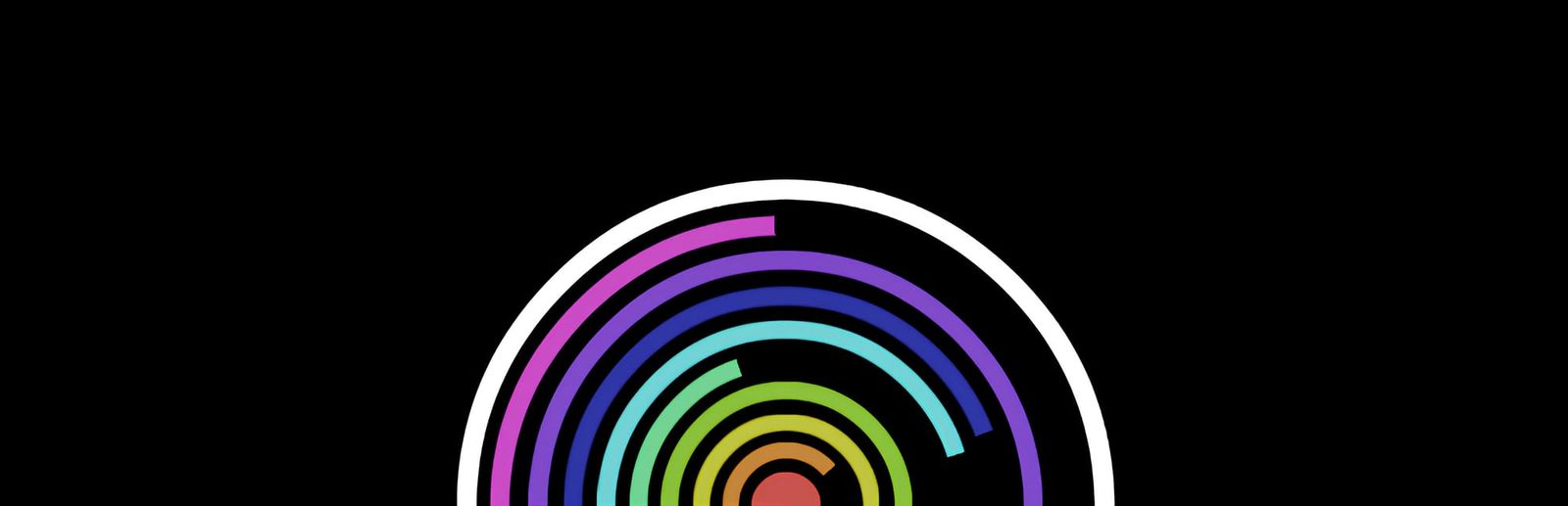 게임 『Revolution Idle』의 콘셉트 이미지. 여러 색의 동심원들의 테두리가 시계방향으로 제각기 돌아가는 한 순간의 모습이 윗 반원만 묘사되어 있다.